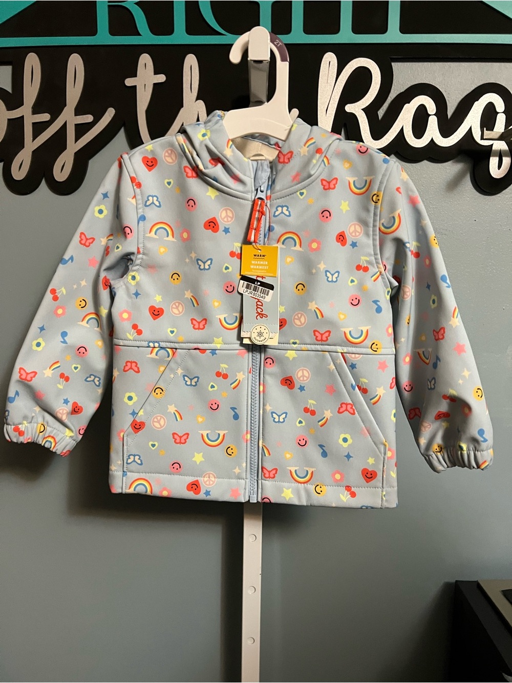 Cat & Jack Light Blue Hooded Jacket with Rainbow & Emojis NWT 3T